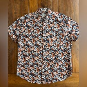J. Crew Men’s Short-Sleeve Floral Button-Down Shirt - Orange, Navy & White